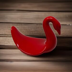 Vtg Vohann‎ CA MCM Glazed Ceramic Swan Bathroom Decor Towel Washcloth Holder Red